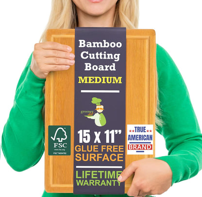 Luxury Bamboo Cutting Board Set of 3 with Glue-Free Surface Technology - Extra Spacious Wood Cutting Boards for Kitchen and XL Chopping Board Set - Replacements for Life