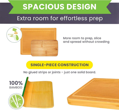 Luxury Bamboo Cutting Board Set of 3 with Glue-Free Surface Technology - Extra Spacious Wood Cutting Boards for Kitchen and XL Chopping Board Set - Replacements for Life