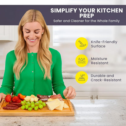 Luxury Bamboo Cutting Board Set of 3 with Glue-Free Surface Technology - Extra Spacious Wood Cutting Boards for Kitchen and XL Chopping Board Set - Replacements for Life