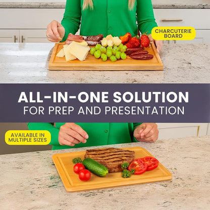 Luxury Bamboo Cutting Board Set of 3 with Glue-Free Surface Technology - Extra Spacious Wood Cutting Boards for Kitchen and XL Chopping Board Set - Replacements for Life
