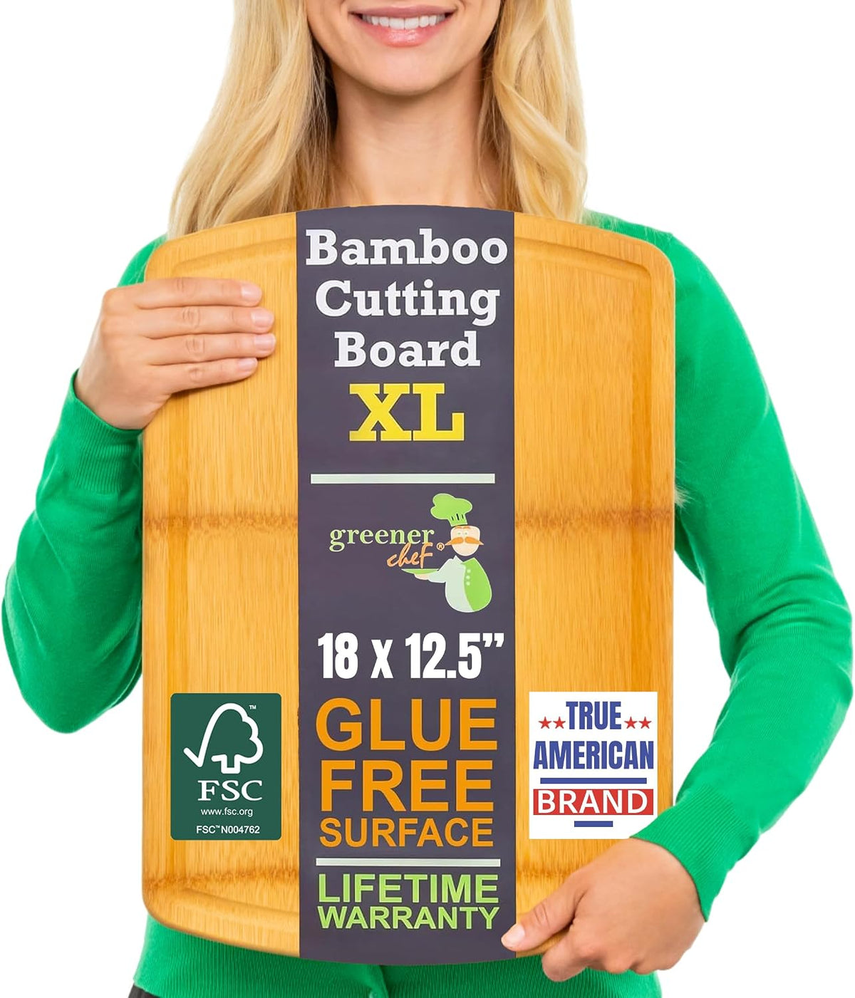 Luxury Bamboo Cutting Board Set of 3 with Glue-Free Surface Technology - Extra Spacious Wood Cutting Boards for Kitchen and XL Chopping Board Set - Replacements for Life