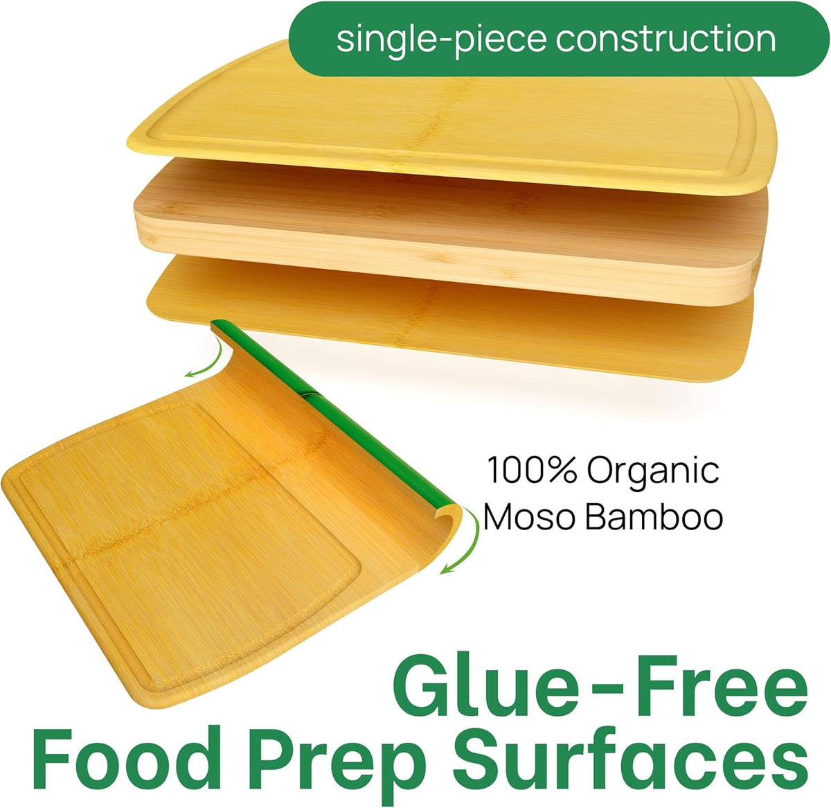 Luxury Bamboo Cutting Board Set of 3 with Glue-Free Surface Technology - Extra Spacious Wood Cutting Boards for Kitchen and XL Chopping Board Set - Replacements for Life