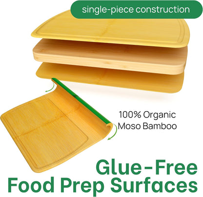 Luxury Bamboo Cutting Board Set of 3 with Glue-Free Surface Technology - Extra Spacious Wood Cutting Boards for Kitchen and XL Chopping Board Set - Replacements for Life