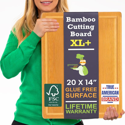 Luxury Bamboo Cutting Board Set of 3 with Glue-Free Surface Technology - Extra Spacious Wood Cutting Boards for Kitchen and XL Chopping Board Set - Replacements for Life