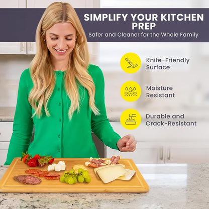 Luxury Bamboo Cutting Board Set of 3 with Glue-Free Surface Technology - Extra Spacious Wood Cutting Boards for Kitchen and XL Chopping Board Set - Replacements for Life