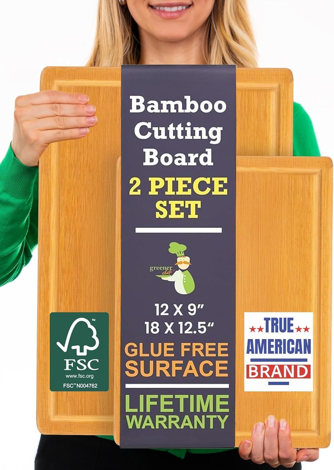 Luxury Bamboo Cutting Board Set of 3 with Glue-Free Surface Technology - Extra Spacious Wood Cutting Boards for Kitchen and XL Chopping Board Set - Replacements for Life