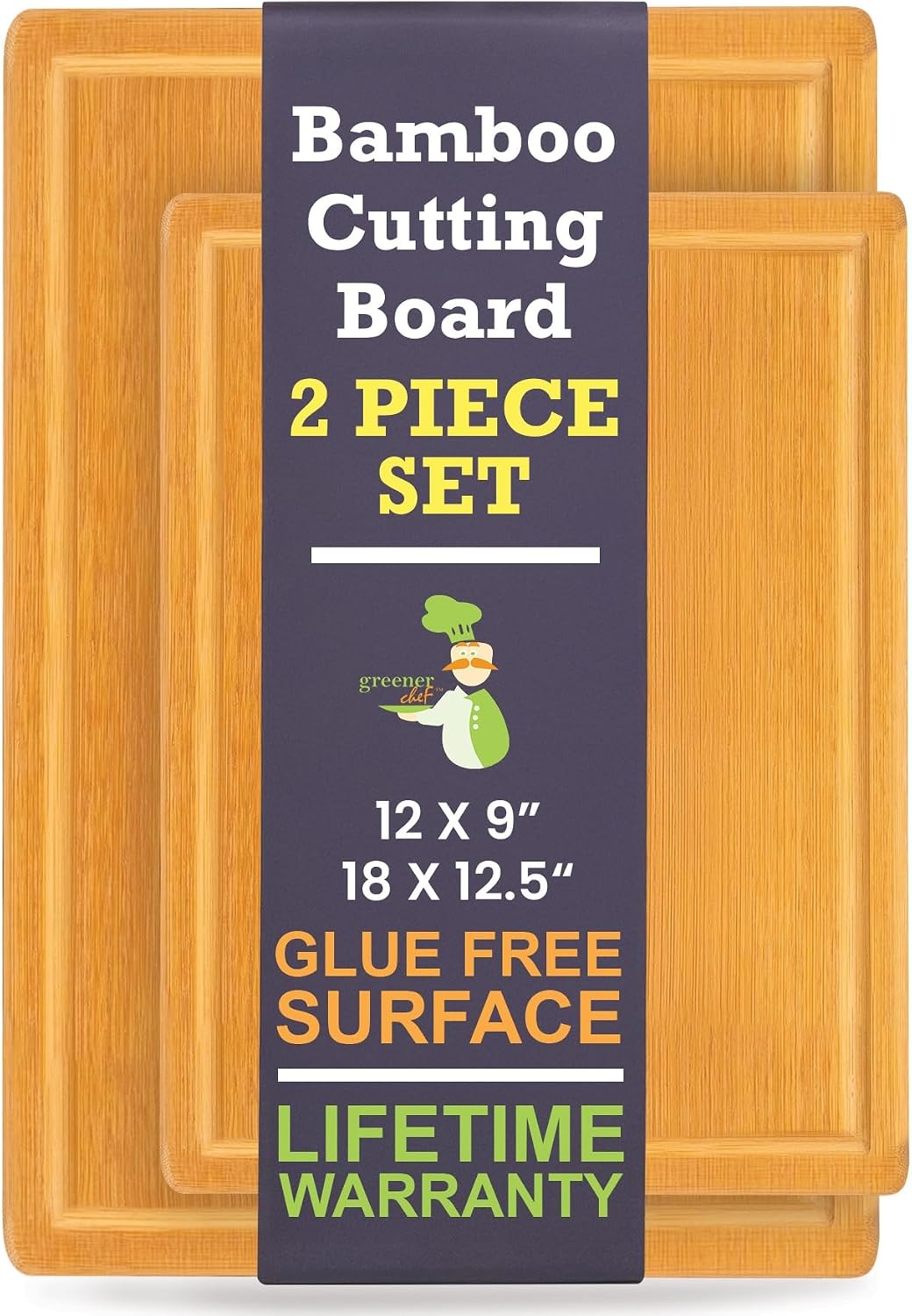 Luxury Bamboo Cutting Board Set of 3 with Glue-Free Surface Technology - Extra Spacious Wood Cutting Boards for Kitchen and XL Chopping Board Set - Replacements for Life