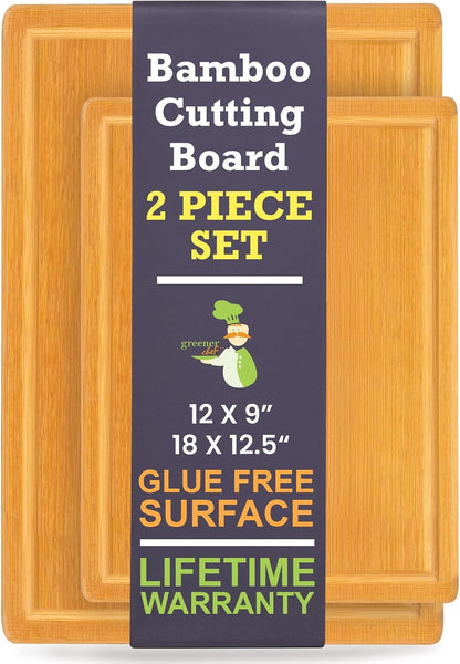 Luxury Bamboo Cutting Board Set of 3 with Glue-Free Surface Technology - Extra Spacious Wood Cutting Boards for Kitchen and XL Chopping Board Set - Replacements for Life