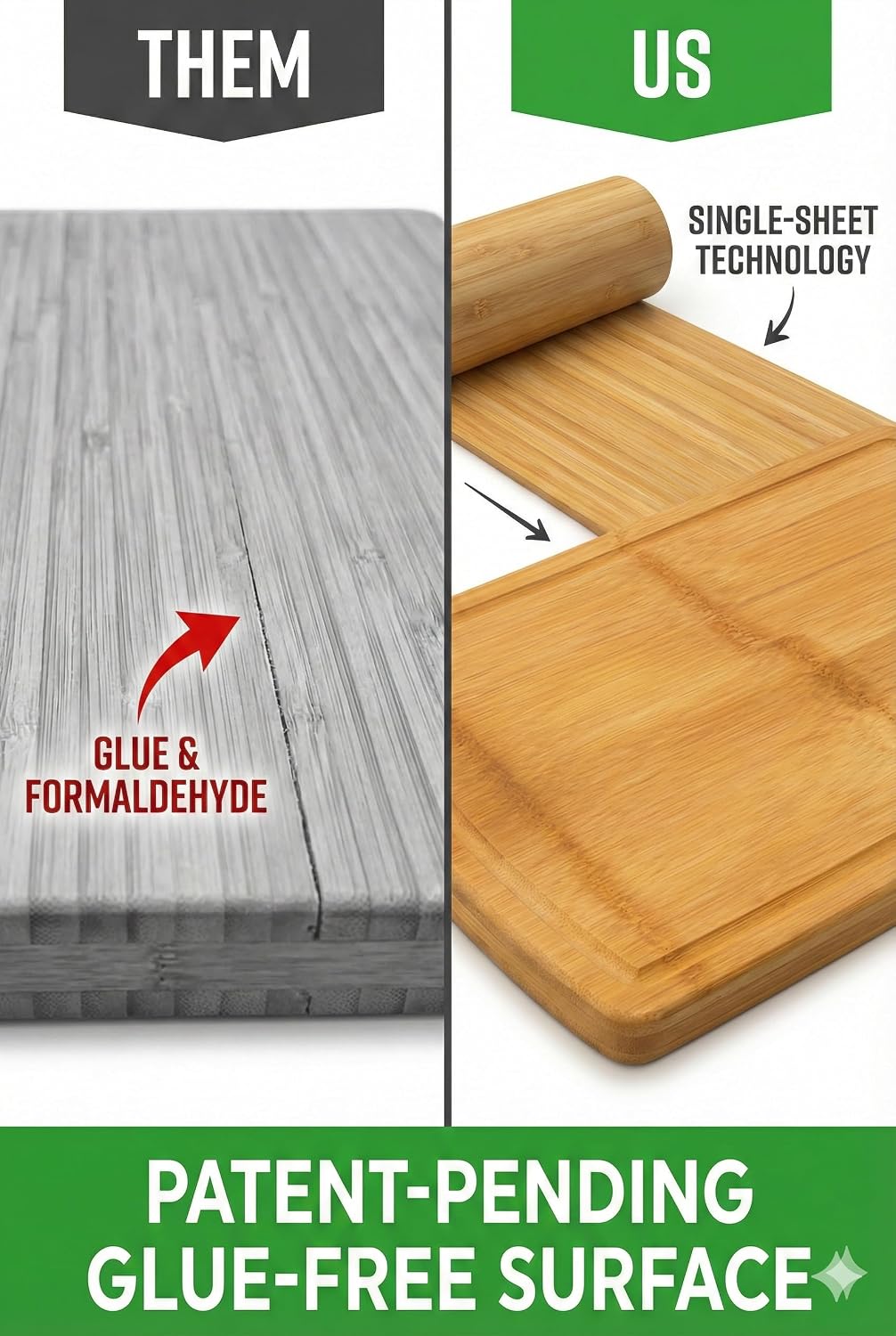 Luxury Bamboo Cutting Board Set of 3 with Glue-Free Surface Technology - Extra Spacious Wood Cutting Boards for Kitchen and XL Chopping Board Set - Replacements for Life