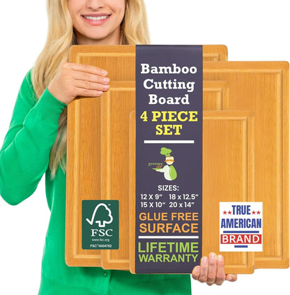 Luxury Bamboo Cutting Board Set of 3 with Glue-Free Surface Technology - Extra Spacious Wood Cutting Boards for Kitchen and XL Chopping Board Set - Replacements for Life