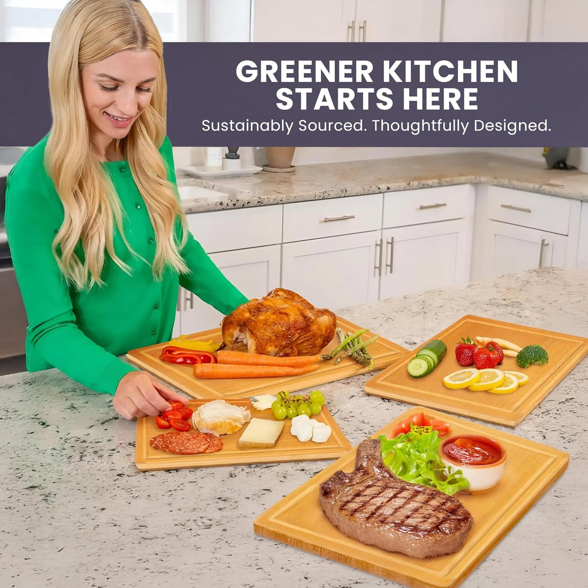 Luxury Bamboo Cutting Board Set of 3 with Glue-Free Surface Technology - Extra Spacious Wood Cutting Boards for Kitchen and XL Chopping Board Set - Replacements for Life