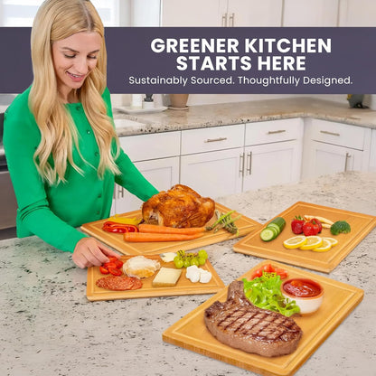 Luxury Bamboo Cutting Board Set of 3 with Glue-Free Surface Technology - Extra Spacious Wood Cutting Boards for Kitchen and XL Chopping Board Set - Replacements for Life