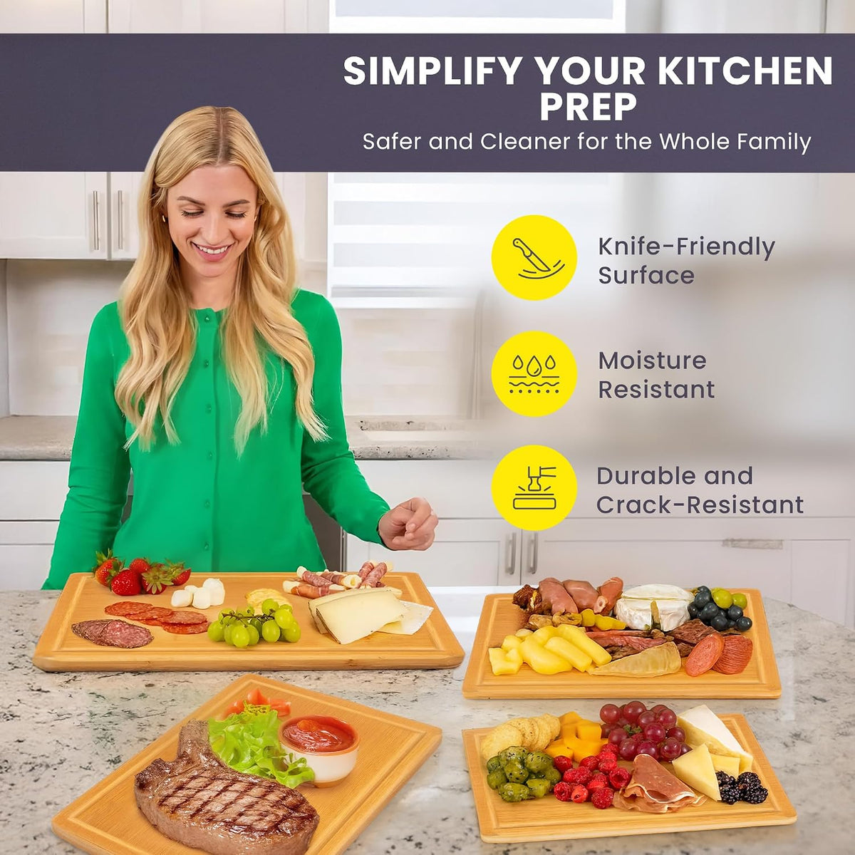 Luxury Bamboo Cutting Board Set of 3 with Glue-Free Surface Technology - Extra Spacious Wood Cutting Boards for Kitchen and XL Chopping Board Set - Replacements for Life