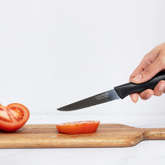 Paring Knife, 6-Piece Set, Knives with Straight Edge 4 Inch Blade, Stainless Steel, Spear Point, Fruit and Vegetable Cutting and Peeling, Black (Black, Serrated)