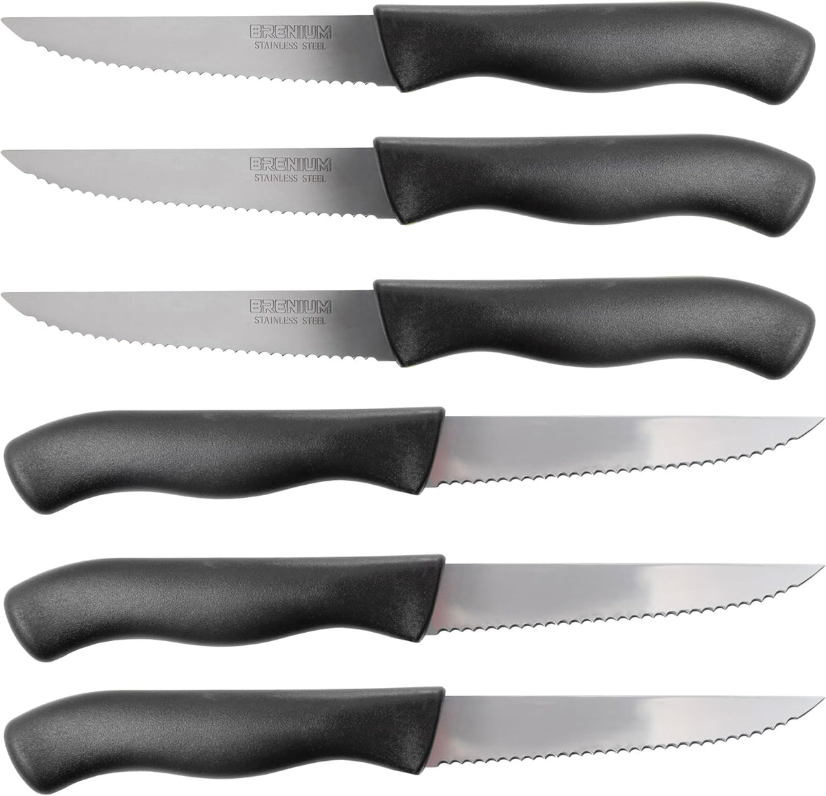 Paring Knife, 6-Piece Set, Knives with Straight Edge 4 Inch Blade, Stainless Steel, Spear Point, Fruit and Vegetable Cutting and Peeling, Black (Black, Serrated)
