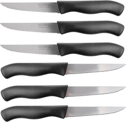 Paring Knife, 6-Piece Set, Knives with Straight Edge 4 Inch Blade, Stainless Steel, Spear Point, Fruit and Vegetable Cutting and Peeling, Black (Black, Serrated)