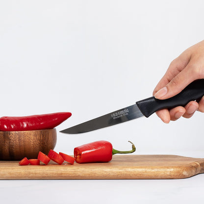 Paring Knife, 6-Piece Set, Knives with Straight Edge 4 Inch Blade, Stainless Steel, Spear Point, Fruit and Vegetable Cutting and Peeling, Black (Black, Serrated)