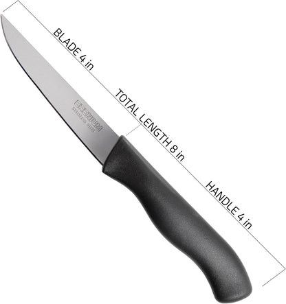 Paring Knife, 6-Piece Set, Knives with Straight Edge 4 Inch Blade, Stainless Steel, Spear Point, Fruit and Vegetable Cutting and Peeling, Black (Black, Serrated)