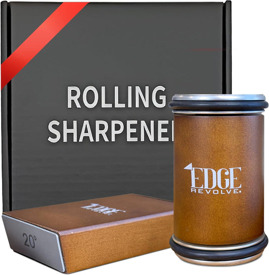 Rolling Knife Sharpener Kit, Magnetic 15° & 20° Angle Guides, Diamond & Ceramic Discs, Manual Rolling Knife Sharpener Tool for Razor-Sharp Kitchen gadgets, Chef & Outdoor Knives (Brown Gold)