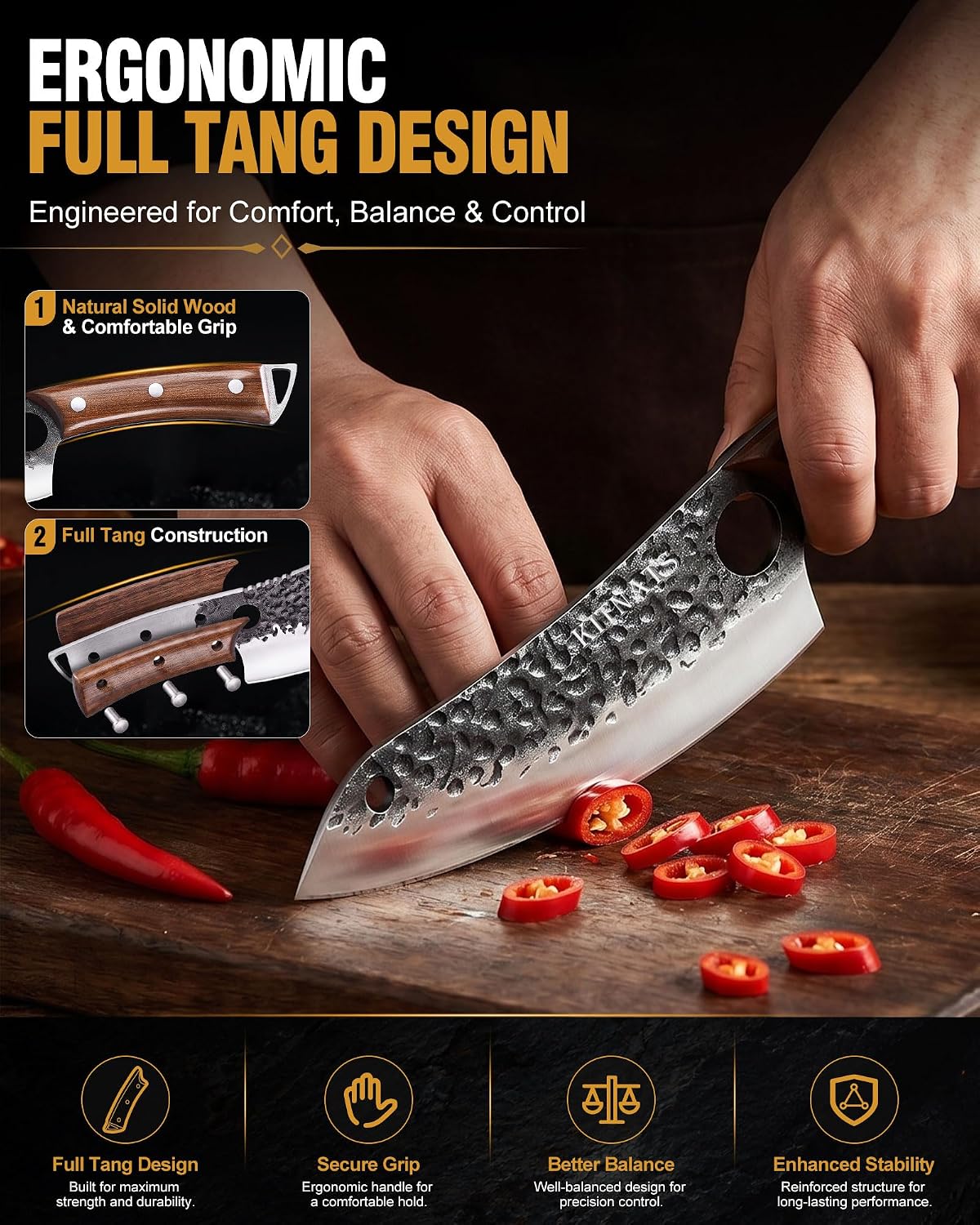 4PCS Butcher Knife Set, Hand Forged Full Tang BBQ Knives | Includes butcher knife, chef knife, BBQ prep knife and boning knife for meat cutting, grilling, kitchen prep and gifting