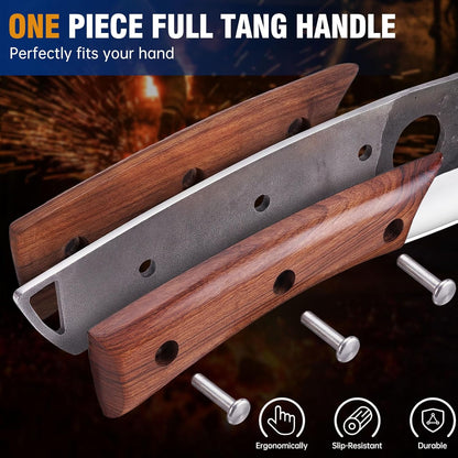 4PCS Butcher Knife Set, Hand Forged Full Tang BBQ Knives | Includes butcher knife, chef knife, BBQ prep knife and boning knife for meat cutting, grilling, kitchen prep and gifting