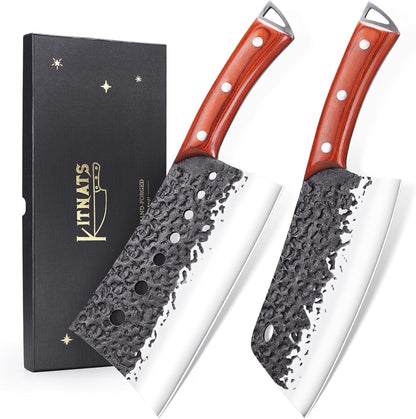 4PCS Butcher Knife Set, Hand Forged Full Tang BBQ Knives | Includes butcher knife, chef knife, BBQ prep knife and boning knife for meat cutting, grilling, kitchen prep and gifting