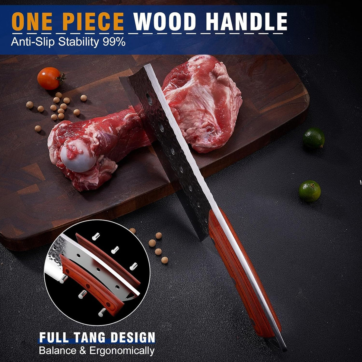 4PCS Butcher Knife Set, Hand Forged Full Tang BBQ Knives | Includes butcher knife, chef knife, BBQ prep knife and boning knife for meat cutting, grilling, kitchen prep and gifting