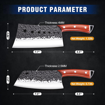 4PCS Butcher Knife Set, Hand Forged Full Tang BBQ Knives | Includes butcher knife, chef knife, BBQ prep knife and boning knife for meat cutting, grilling, kitchen prep and gifting