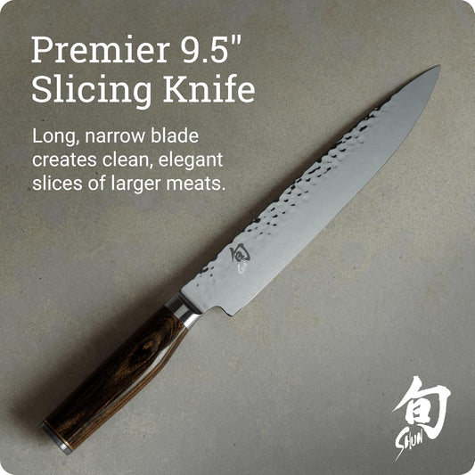 Premier 9.5" Slicing Knife, Handcrafted Japanese Meat Slicing Knife, Long and Thin Blade, VG-MAX Core with Damascus Stainless Steel Cladding, Pakkawood Handle