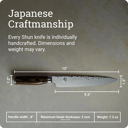 Premier 9.5" Slicing Knife, Handcrafted Japanese Meat Slicing Knife, Long and Thin Blade, VG-MAX Core with Damascus Stainless Steel Cladding, Pakkawood Handle