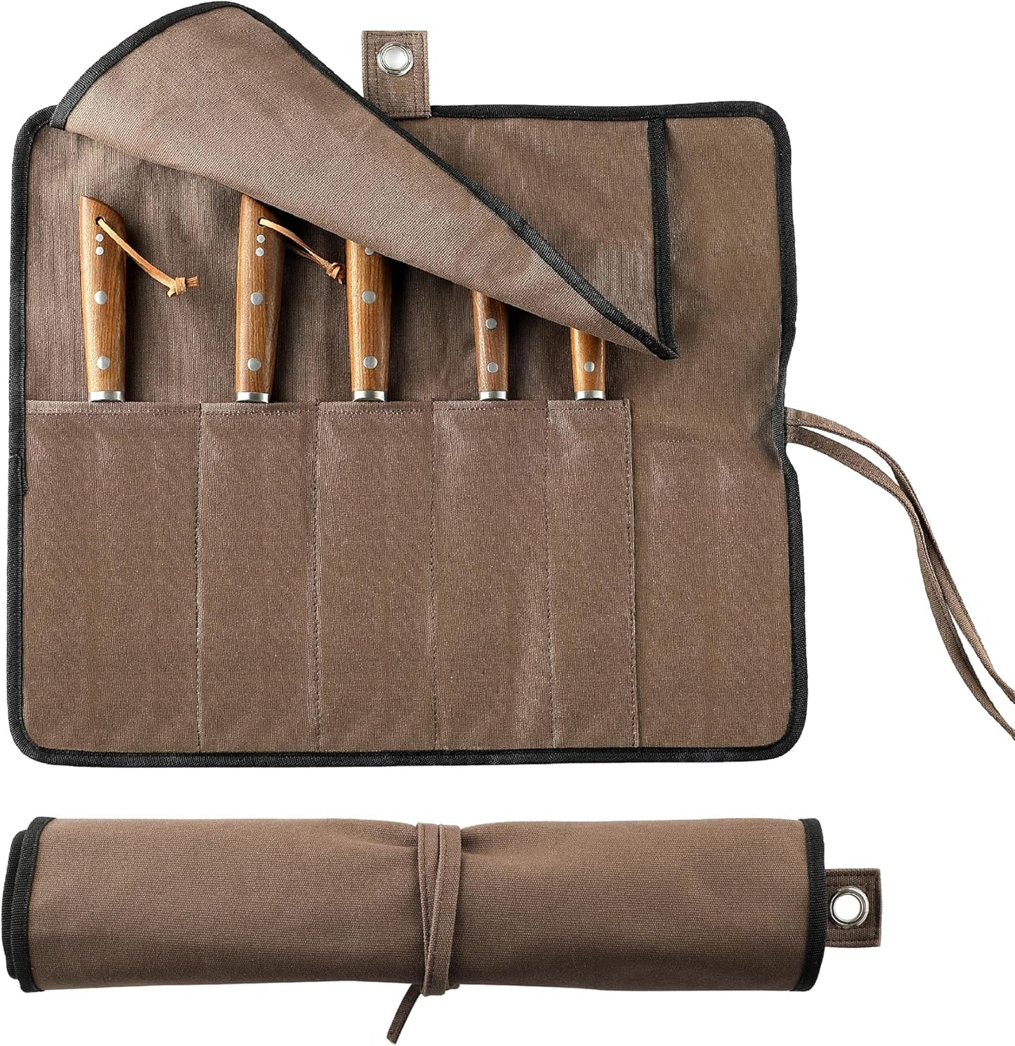 Chef’s Knife Roll Bag, Portable Canvas Cases, Chef Bag With 5 Slots Pockets Can Hold Kitchen Knife Tools Up To 15 Inch
