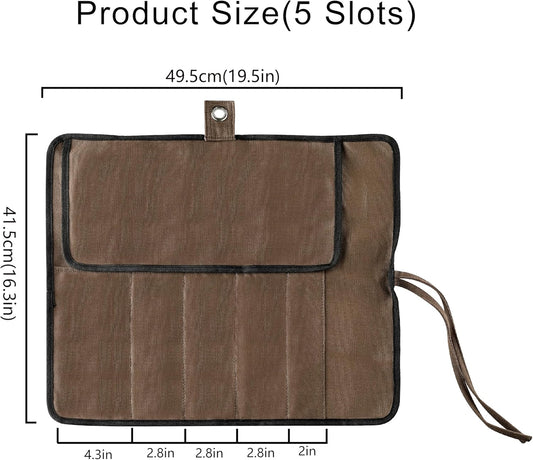 Chef’s Knife Roll Bag, Portable Canvas Cases, Chef Bag With 5 Slots Pockets Can Hold Kitchen Knife Tools Up To 15 Inch
