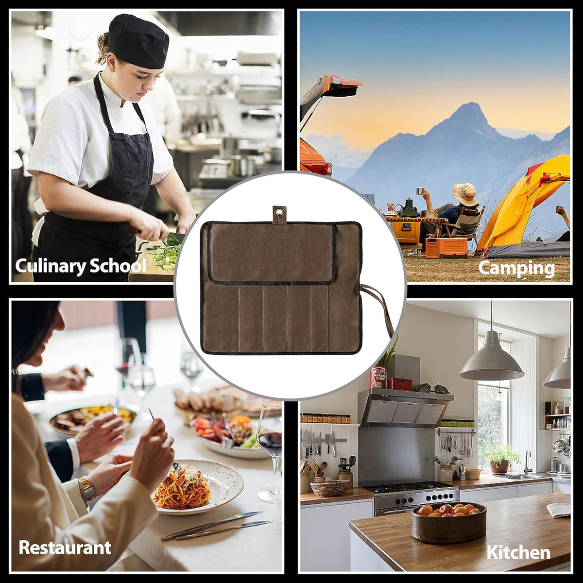 Chef’s Knife Roll Bag, Portable Canvas Cases, Chef Bag With 5 Slots Pockets Can Hold Kitchen Knife Tools Up To 15 Inch