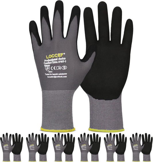 MicroFoam Nitrile Coated Safety Work Gloves | Breathable seamless liner, unisex fit for men women, multi-use for DIY, gardening, automotive, warehousing general work