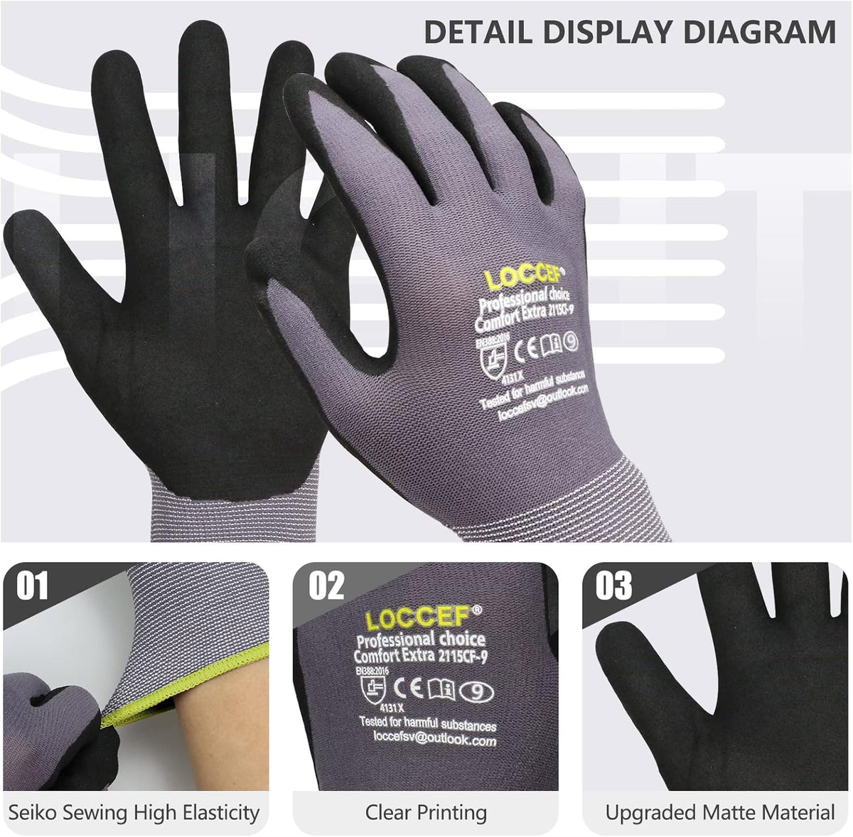 MicroFoam Nitrile Coated Safety Work Gloves | Breathable seamless liner, unisex fit for men women, multi-use for DIY, gardening, automotive, warehousing general work