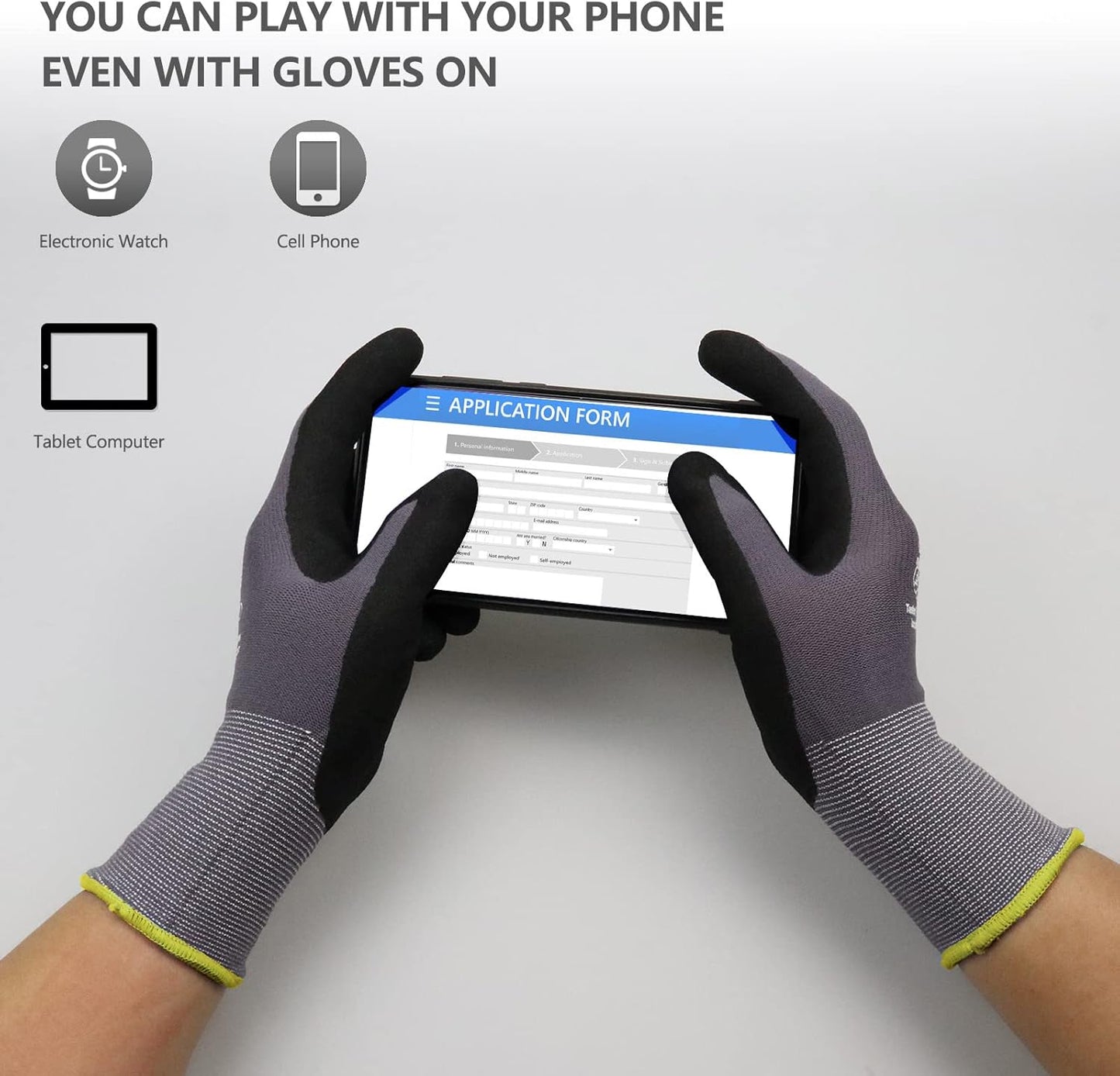 MicroFoam Nitrile Coated Safety Work Gloves | Breathable seamless liner, unisex fit for men women, multi-use for DIY, gardening, automotive, warehousing general work