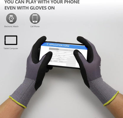 MicroFoam Nitrile Coated Safety Work Gloves | Breathable seamless liner, unisex fit for men women, multi-use for DIY, gardening, automotive, warehousing general work