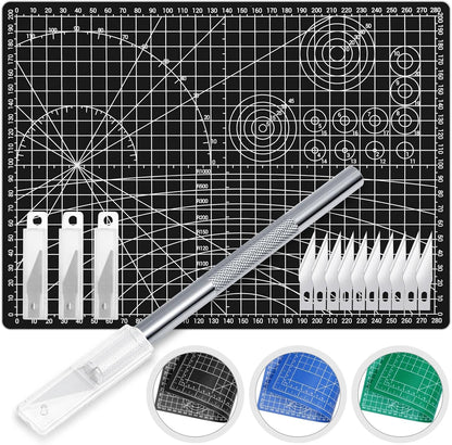 Exacto Knife with Hobby Mat for Crafts, Self Healing Cutting Mat Hobby Knife with 30 PCS Exacto Blades Precision Knife for Art and Crafts Paper Scrapbooking Stencil (Black)
