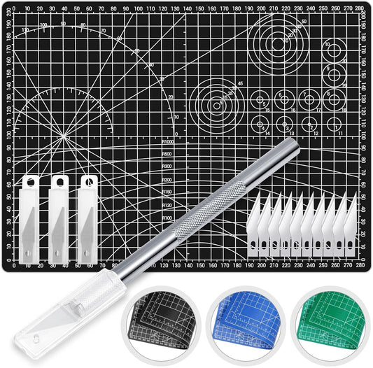Exacto Knife with Hobby Mat for Crafts, Self Healing Cutting Mat Hobby Knife with 30 PCS Exacto Blades Precision Knife for Art and Crafts Paper Scrapbooking Stencil (Black)