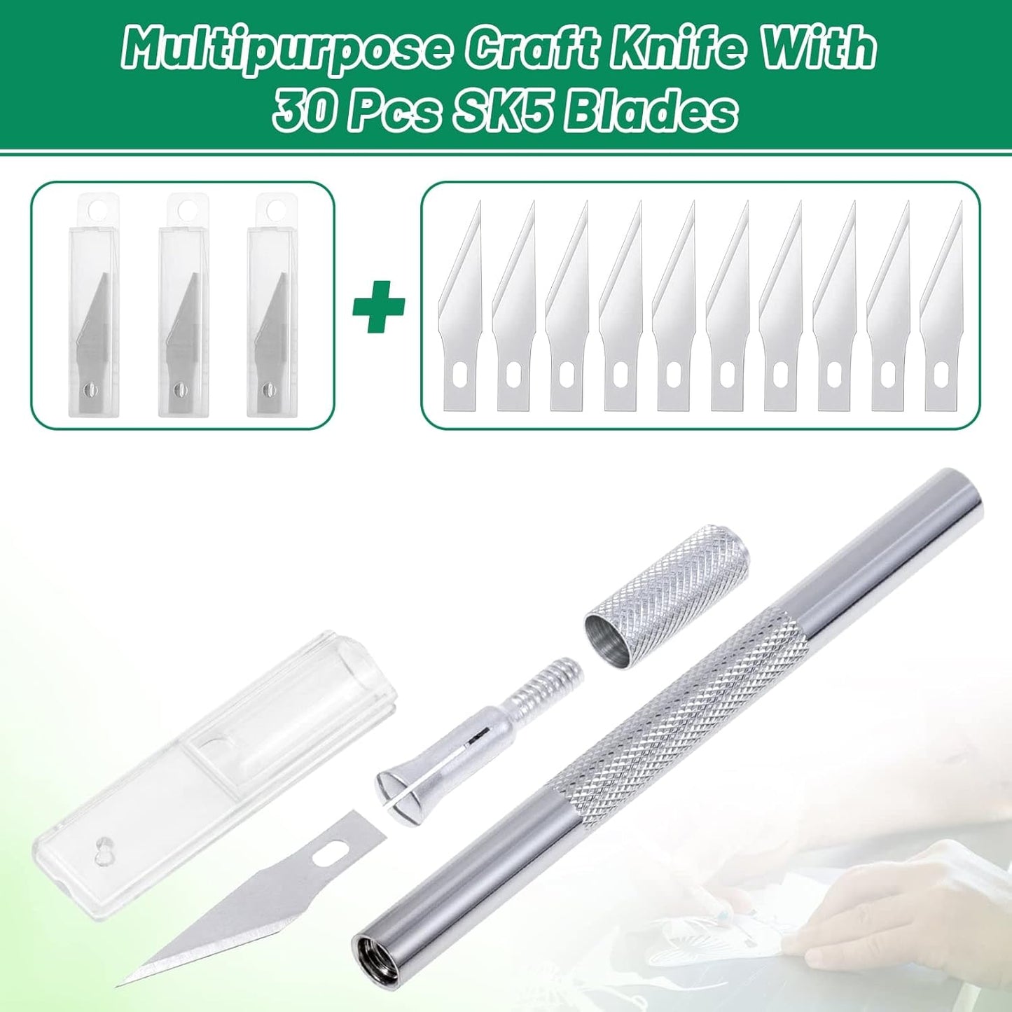 Exacto Knife with Hobby Mat for Crafts, Self Healing Cutting Mat Hobby Knife with 30 PCS Exacto Blades Precision Knife for Art and Crafts Paper Scrapbooking Stencil (Black)