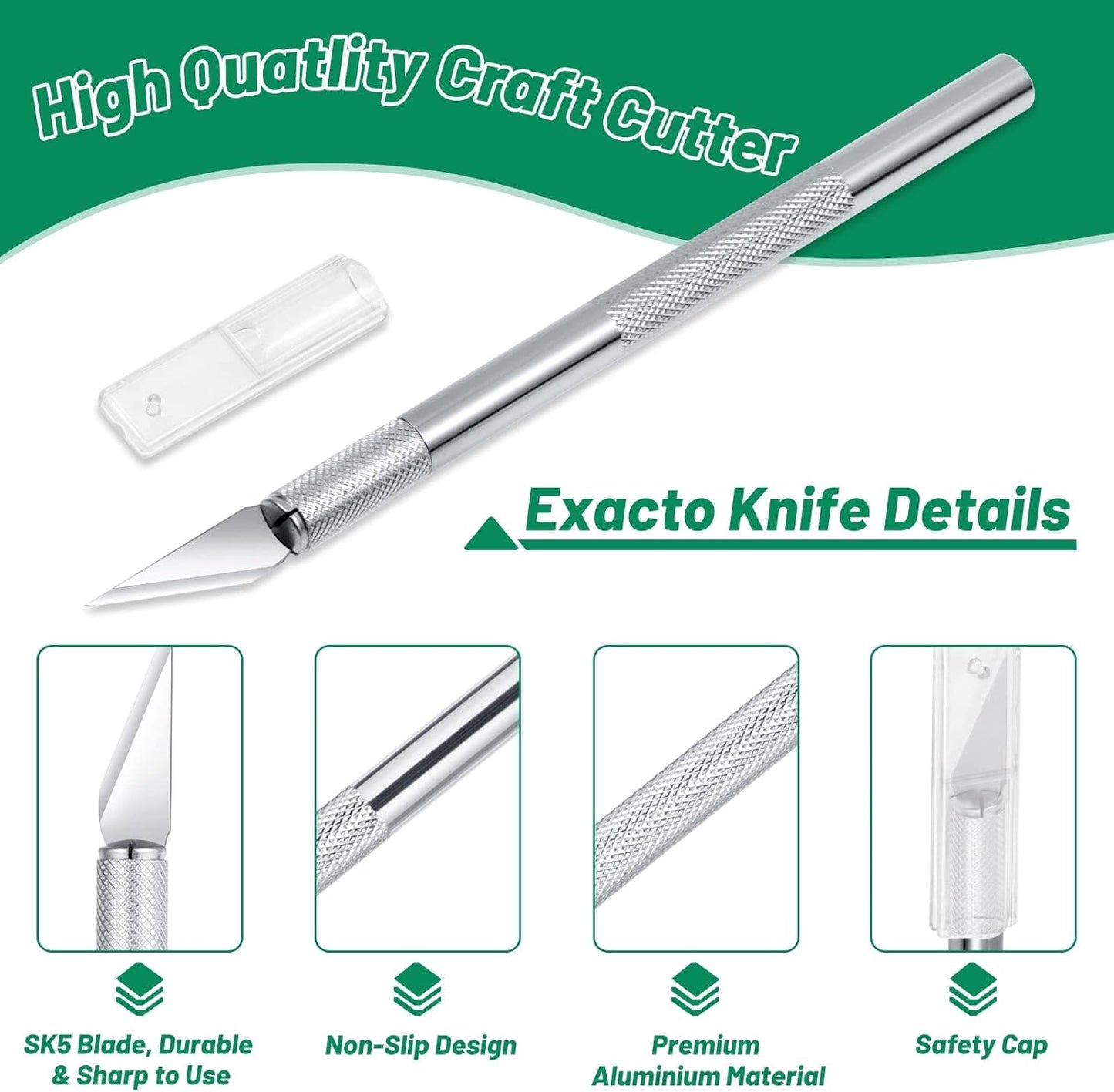 Exacto Knife with Hobby Mat for Crafts, Self Healing Cutting Mat Hobby Knife with 30 PCS Exacto Blades Precision Knife for Art and Crafts Paper Scrapbooking Stencil (Black)