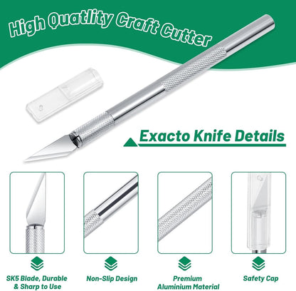 Exacto Knife with Hobby Mat for Crafts, Self Healing Cutting Mat Hobby Knife with 30 PCS Exacto Blades Precision Knife for Art and Crafts Paper Scrapbooking Stencil (Black)