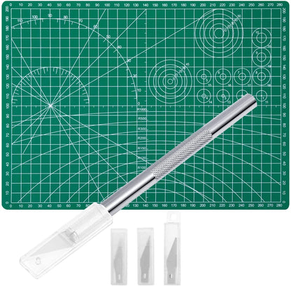 Exacto Knife with Hobby Mat for Crafts, Self Healing Cutting Mat Hobby Knife with 30 PCS Exacto Blades Precision Knife for Art and Crafts Paper Scrapbooking Stencil (Black)