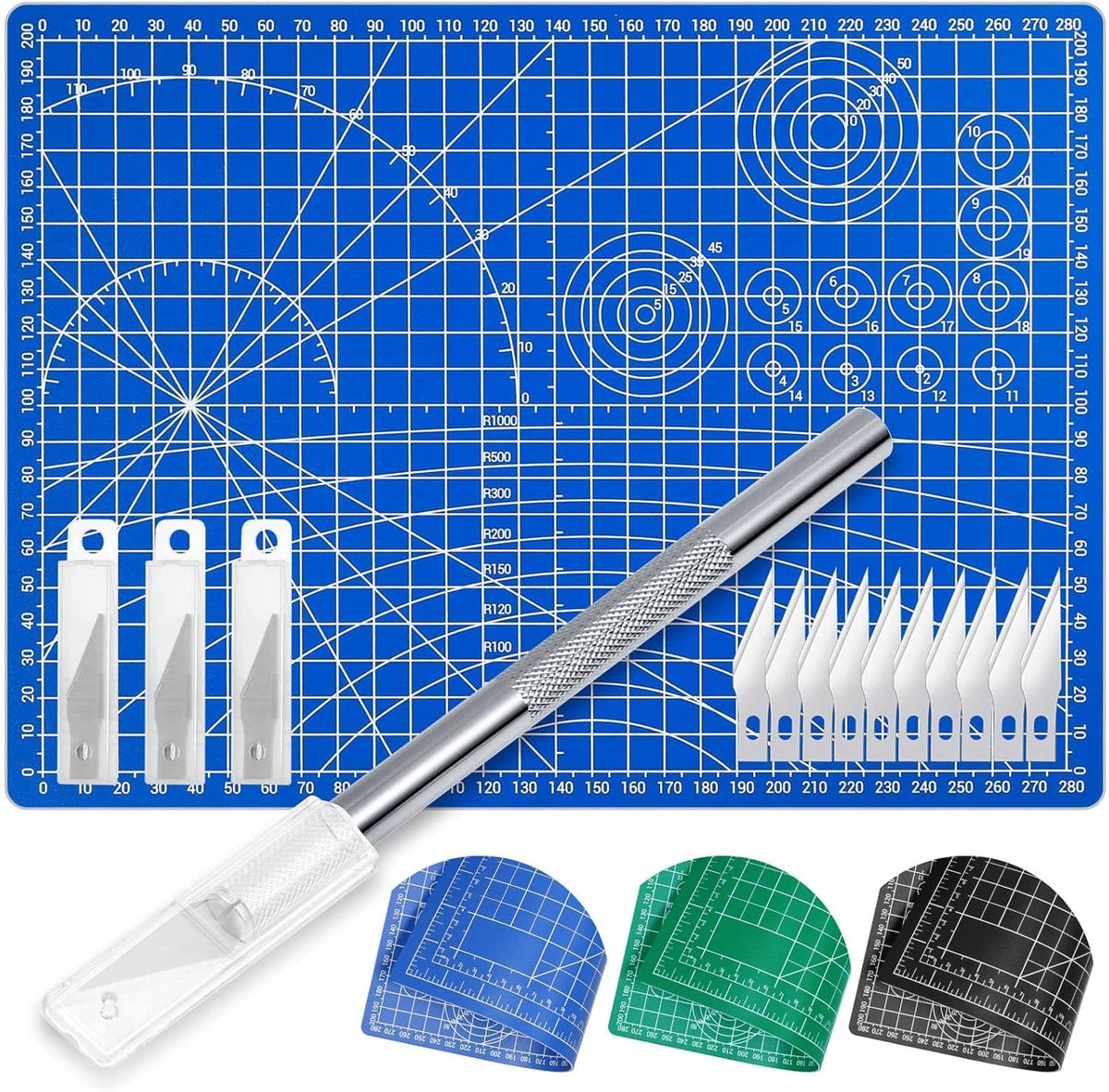 Exacto Knife with Hobby Mat for Crafts, Self Healing Cutting Mat Hobby Knife with 30 PCS Exacto Blades Precision Knife for Art and Crafts Paper Scrapbooking Stencil (Black)