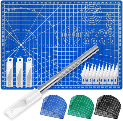 Exacto Knife with Hobby Mat for Crafts, Self Healing Cutting Mat Hobby Knife with 30 PCS Exacto Blades Precision Knife for Art and Crafts Paper Scrapbooking Stencil (Black)