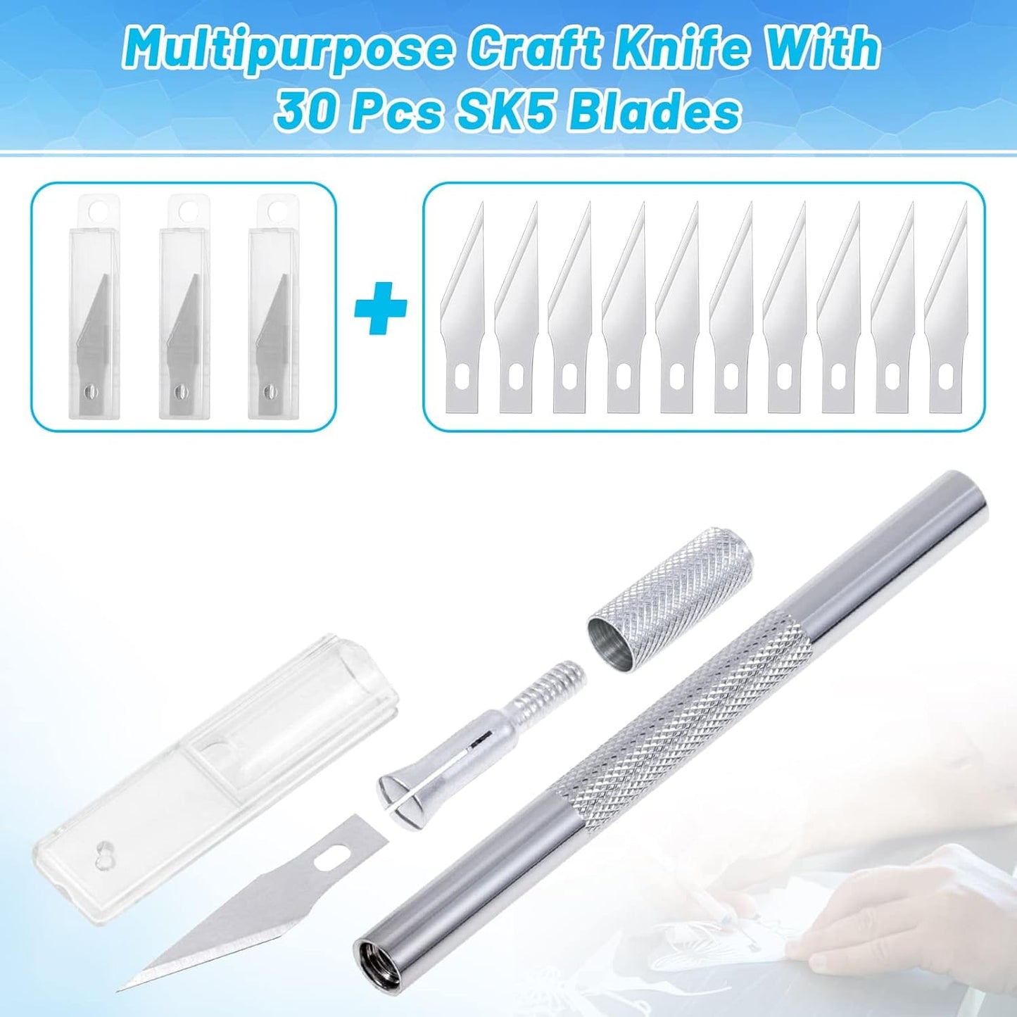 Exacto Knife with Hobby Mat for Crafts, Self Healing Cutting Mat Hobby Knife with 30 PCS Exacto Blades Precision Knife for Art and Crafts Paper Scrapbooking Stencil (Black)