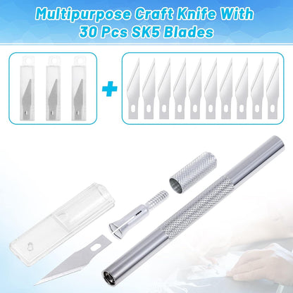 Exacto Knife with Hobby Mat for Crafts, Self Healing Cutting Mat Hobby Knife with 30 PCS Exacto Blades Precision Knife for Art and Crafts Paper Scrapbooking Stencil (Black)