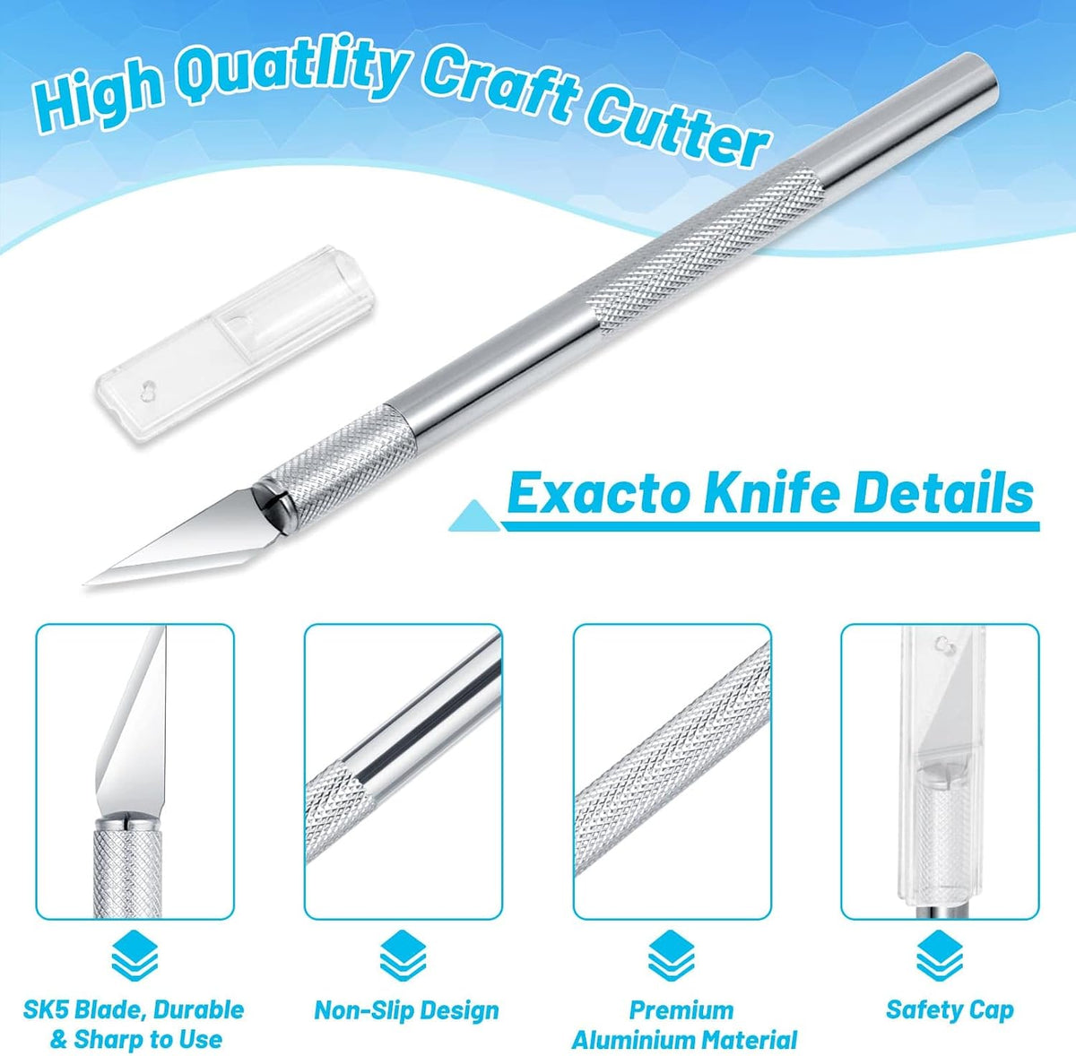 Exacto Knife with Hobby Mat for Crafts, Self Healing Cutting Mat Hobby Knife with 30 PCS Exacto Blades Precision Knife for Art and Crafts Paper Scrapbooking Stencil (Black)