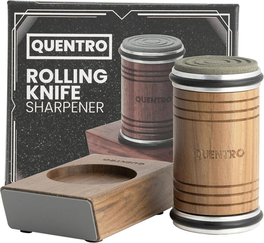 Rolling Knife Sharpener Kit – Premium Walnut Wood – 15° & 20° Multi-Angle Magnetic Sharpener with Diamond Coated & Ceramic Honing Discs – Professional Knife Sharpening Tool for Kitchen, Chef & Home