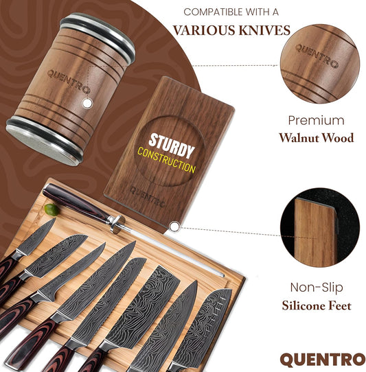 Rolling Knife Sharpener Kit – Premium Walnut Wood – 15° & 20° Multi-Angle Magnetic Sharpener with Diamond Coated & Ceramic Honing Discs – Professional Knife Sharpening Tool for Kitchen, Chef & Home